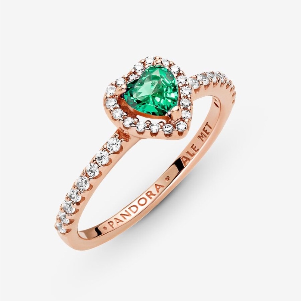 Pandora Rose Gold Ring with Emerald Green Heart